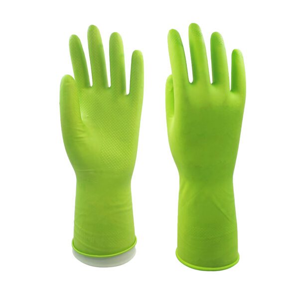 绿色，天然乳胶家用手套，加厚设计，防滑纹理，鱼鳞纹，OEM