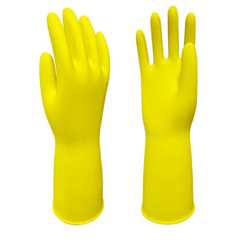 黄色，天然乳胶，家用手套，加厚设计，防滑纹理，OEM，鱼鳞纹