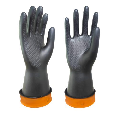 黑橙双色工业乳胶手套，防滑耐磨，工业手套，建筑工地
