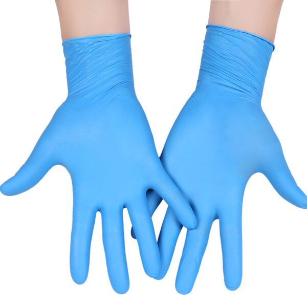 蓝色丁腈手套耐脏设计，多场景使用仍保持外观整洁