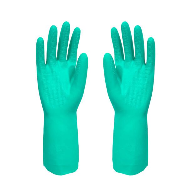 绿色丁腈手套，33cm钻石纹设计，耐磨耐油，钻石纹